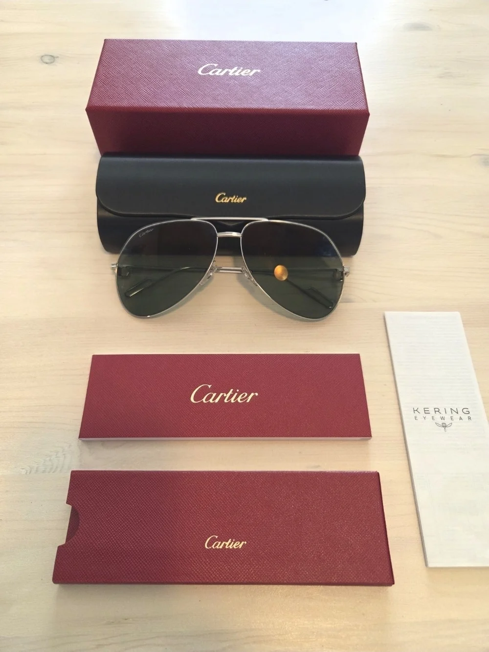 Authentic Cartier Silver Classic Aviator Sunglasses with Case